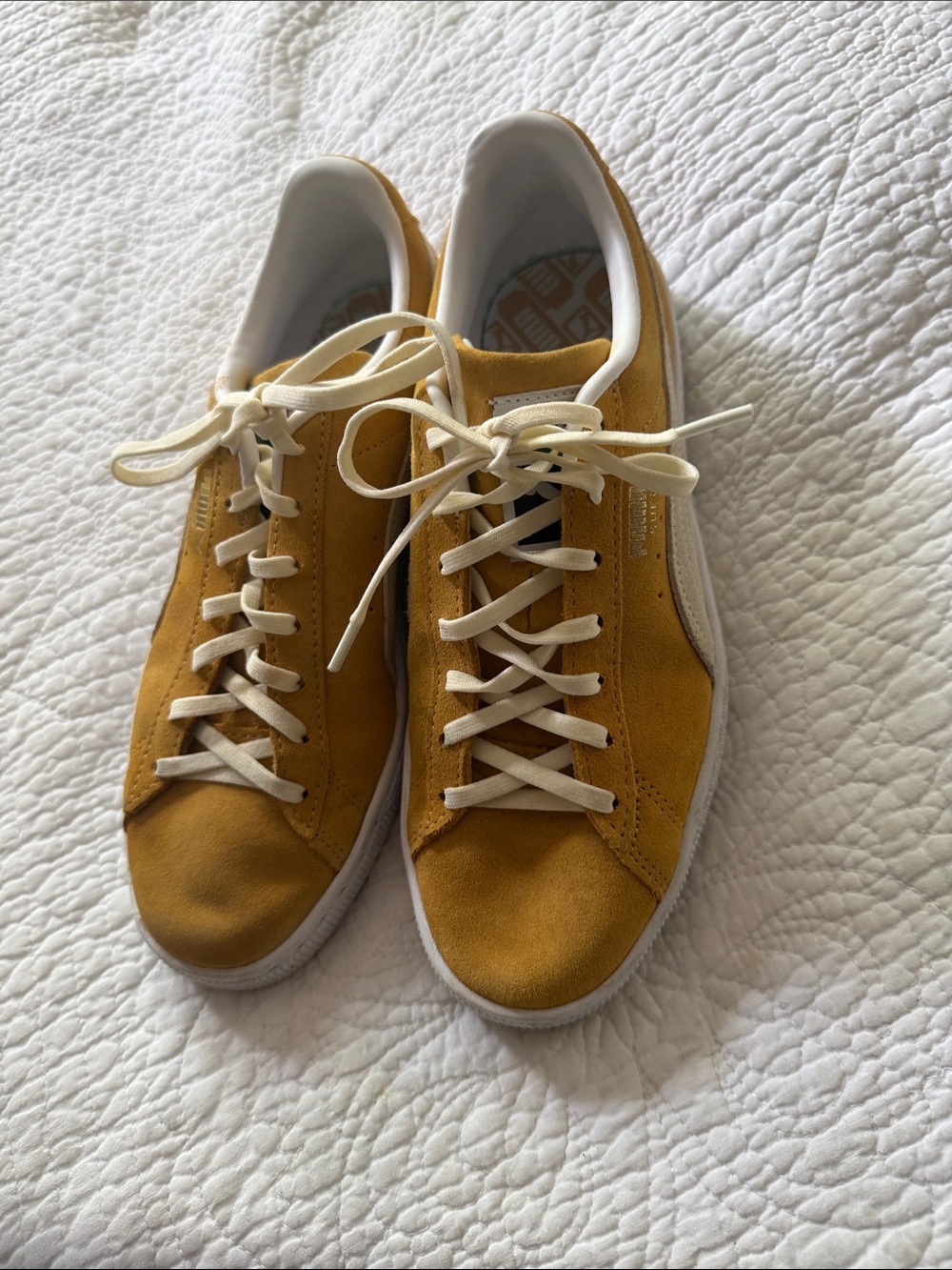 Puma Suede Sneakers in Mustard Yellow and Cream